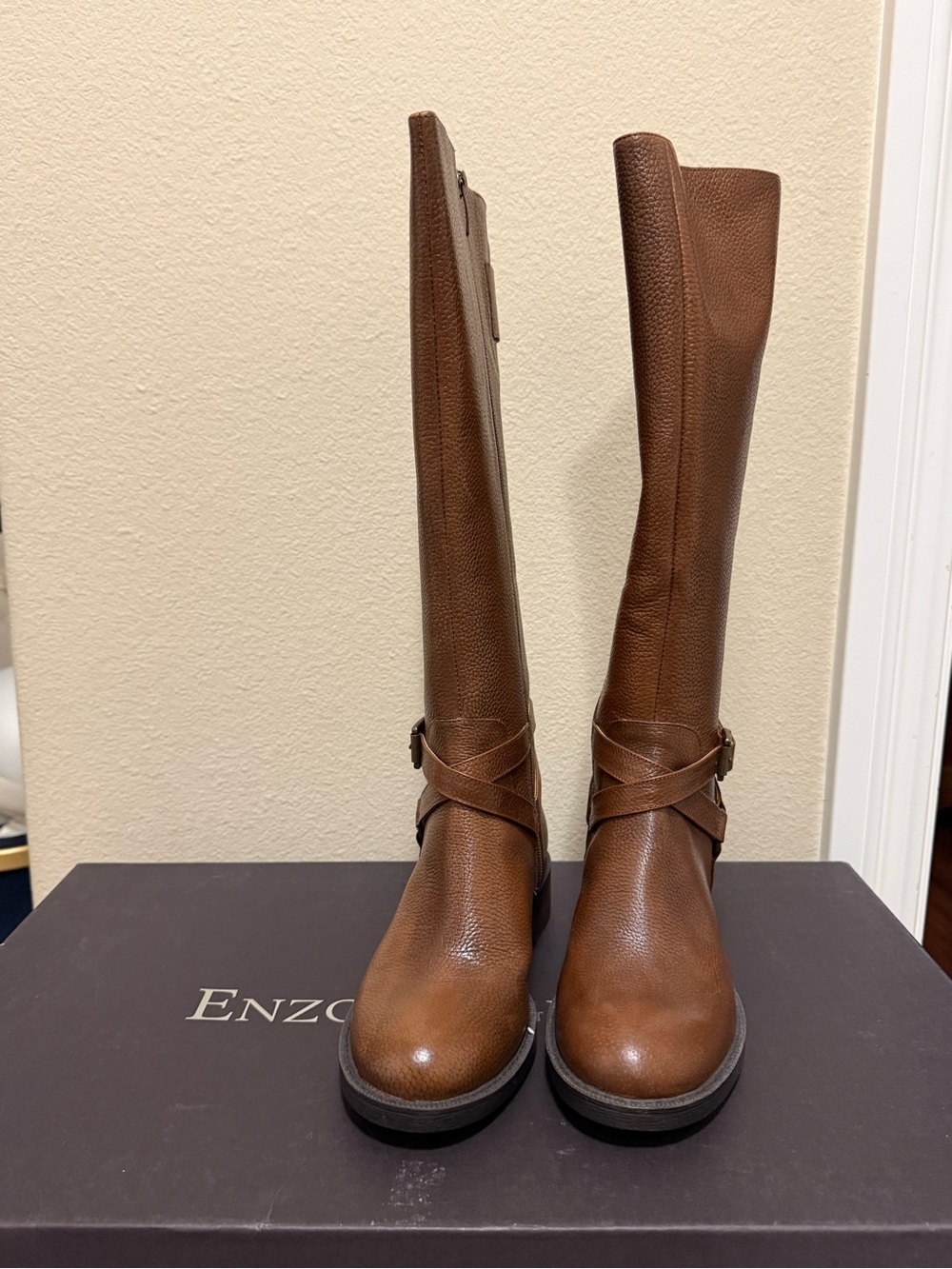 Enzo Angiolini Brown Pebble Leather Over-the-Knee Boots